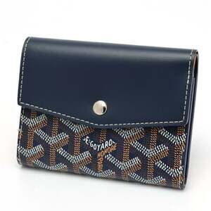 Goyard Saint Gabriel Trifold Wallet Goyardine Canvas/Veauzel Calfskin Navy Bl...